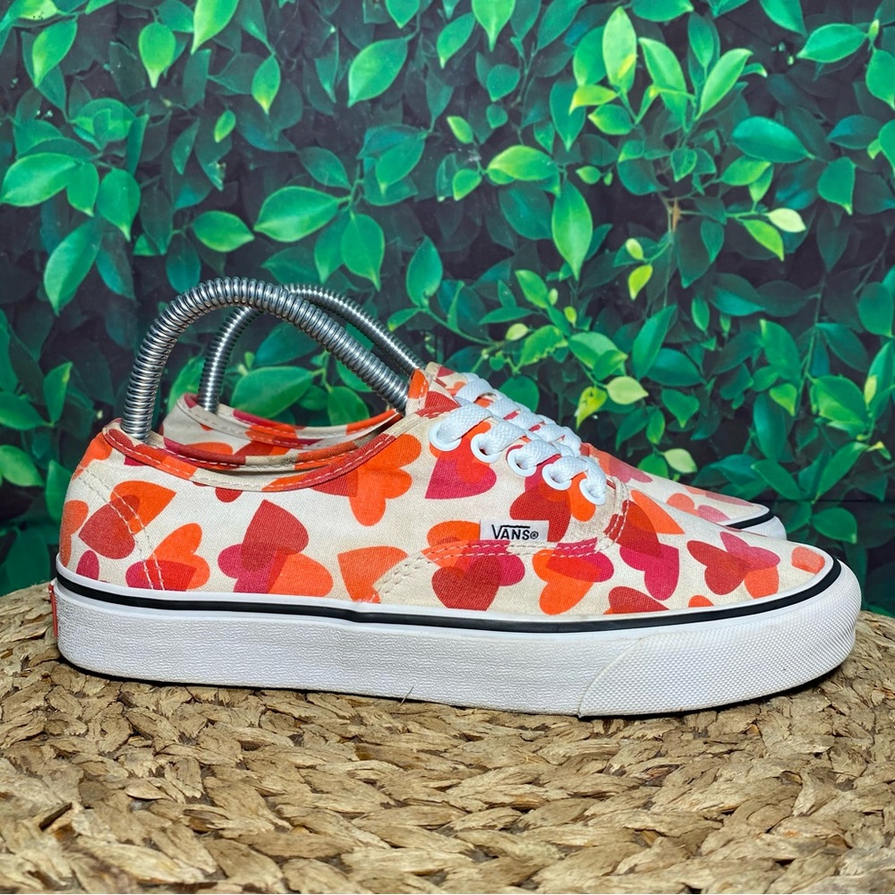 Vans Women’s Canvas Sneakers in Red and Pink Heart Print